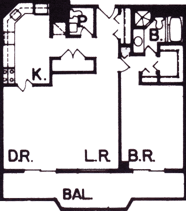 Admiral's Walk Floor Plan: 1 Bedroom, 1 1/2 Bath